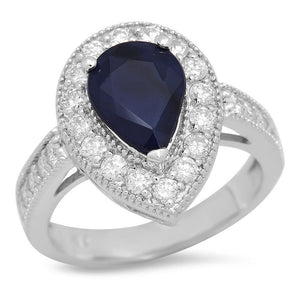 3.90 Carats Natural Blue Sapphire and Diamond 14K Solid White Gold Ring