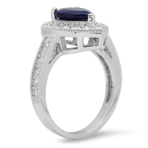 3.90 Carats Natural Blue Sapphire and Diamond 14K Solid White Gold Ring