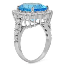 Load image into Gallery viewer, 9.20 Carats Natural Swiss Blue Topaz and Diamond 14K Solid White Gold Ring