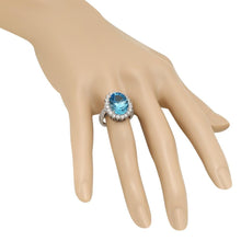 Load image into Gallery viewer, 9.20 Carats Natural Swiss Blue Topaz and Diamond 14K Solid White Gold Ring