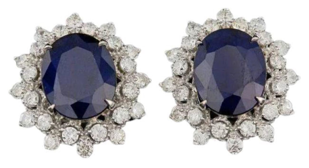 8.10 Carats Natural Sapphire and Diamond 14K Solid White Gold Earrings