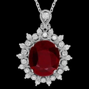 6.20Ct Natural Red Ruby and Diamond 14K Solid White Gold Pendant