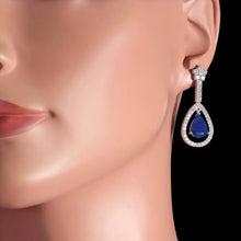 Load image into Gallery viewer, Exquisite 9.00 Carats Natural Sapphire and Diamond 14K Solid White Gold Earrings