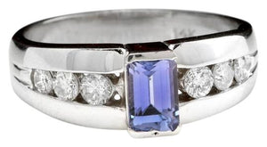 1.00 Carat Natural Very Nice Looking Tanzanite and Diamond 14K Solid White Gold Ring