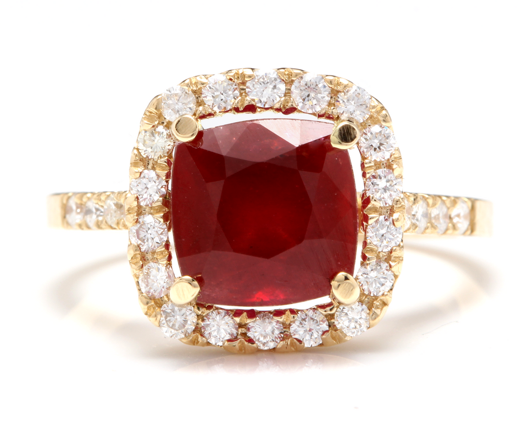 4.60 Carats Impressive Red Ruby and Natural Diamond 14K Yellow Gold Ring