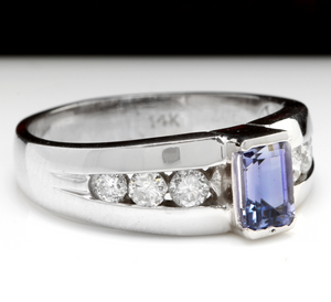 1.00 Carat Natural Very Nice Looking Tanzanite and Diamond 14K Solid White Gold Ring