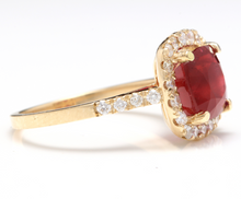 Load image into Gallery viewer, 4.60 Carats Impressive Red Ruby and Natural Diamond 14K Yellow Gold Ring