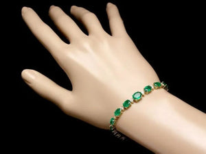 Impressive 11.40 Carats Natural Emerald & Diamond 14K Solid Yellow Gold Bracelet