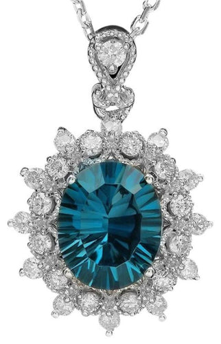 3.30Ct Natural Topaz and  Diamond 14K Solid White Gold Pendant