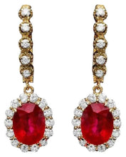 Load image into Gallery viewer, 9.10Ct Natural Ruby and Diamond 14K Solid Yellow Gold Earrings