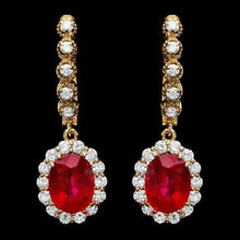 Load image into Gallery viewer, 9.10Ct Natural Ruby and Diamond 14K Solid Yellow Gold Earrings