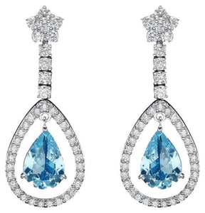 7.00Ct Natural Aquamarine and Diamond 14K Solid White Gold Earrings