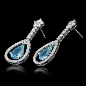 7.00Ct Natural Aquamarine and Diamond 14K Solid White Gold Earrings