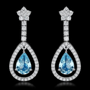 7.00Ct Natural Aquamarine and Diamond 14K Solid White Gold Earrings