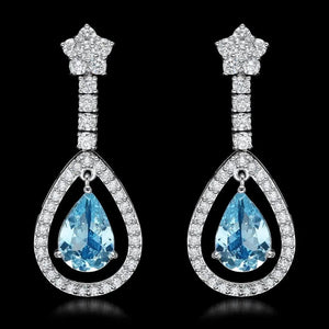 7.00Ct Natural Aquamarine and Diamond 14K Solid White Gold Earrings