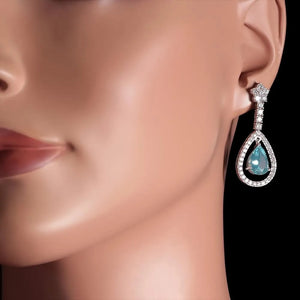 7.00Ct Natural Aquamarine and Diamond 14K Solid White Gold Earrings