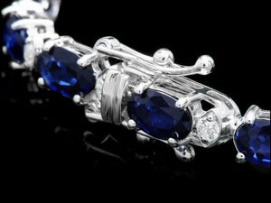 12.60 Natural Blue Sapphire and Diamond 14K Solid White Gold Bracelet