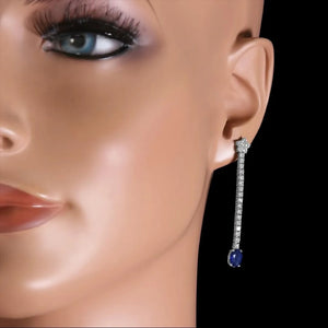 3.10Ct Natural Sapphire and Diamond 14K Solid White Gold Earrings