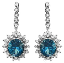 Load image into Gallery viewer, 13.20Ct Natural London Blue Topaz and Diamond 14K White Gold Earrings