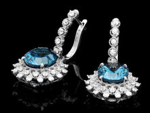 Load image into Gallery viewer, 13.20Ct Natural London Blue Topaz and Diamond 14K White Gold Earrings