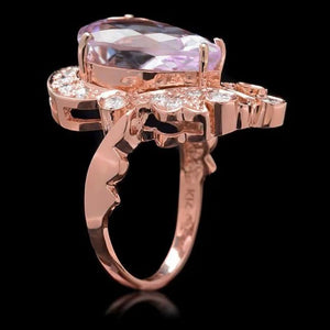 9.00 Carats Natural Pink Kunzite and Diamond 14K Solid Rose Gold Ring