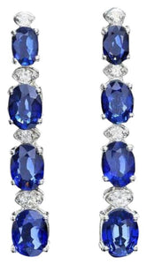 7.30Ct Natural Sapphire and Diamond 14K White Gold Earrings