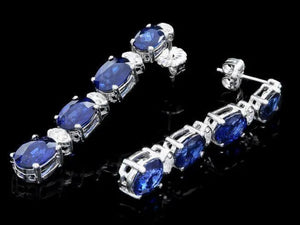 7.30Ct Natural Sapphire and Diamond 14K White Gold Earrings