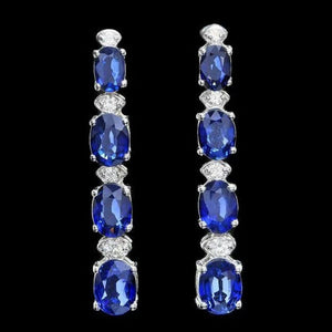 7.30Ct Natural Sapphire and Diamond 14K White Gold Earrings