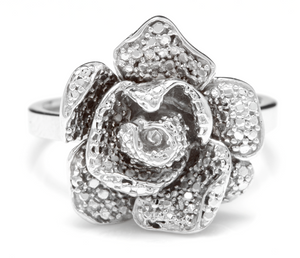Beautiful 14K Solid White Gold Flower Ring