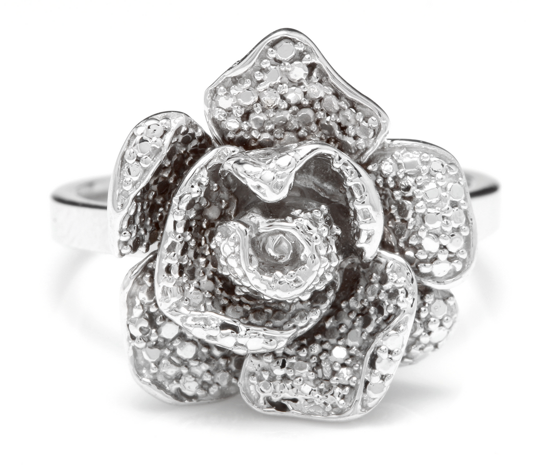 Beautiful 14K Solid White Gold Flower Ring