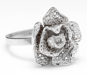 Beautiful 14K Solid White Gold Flower Ring