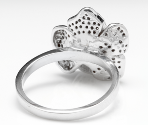 Beautiful 14K Solid White Gold Flower Ring