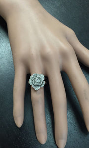 Beautiful 14K Solid White Gold Flower Ring