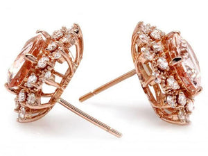 6.00Ct Natural Morganite and Diamond 14K Solid Rose Gold Earrings