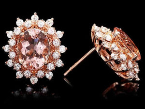 6.00Ct Natural Morganite and Diamond 14K Solid Rose Gold Earrings