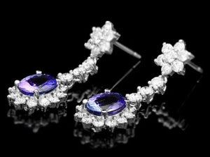 6.10Ct Natural Tanzanite and Diamond 14K Solid White Gold Earrings