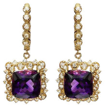 Load image into Gallery viewer, 11.60ct Natural Amethyst and Diamond 14K Solid Yellow Gold Earrings