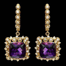 Load image into Gallery viewer, 11.60ct Natural Amethyst and Diamond 14K Solid Yellow Gold Earrings