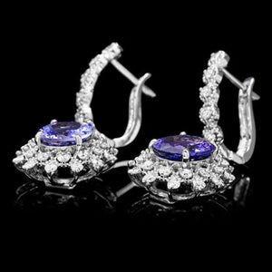 6.40Ct Natural Tanzanite and Diamond 14K Solid White Gold Earrings