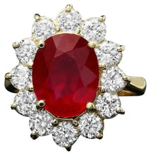 Load image into Gallery viewer, 6.80 Carats Natural Red Ruby and Diamond 14K Solid Yellow Gold Ring