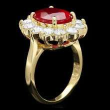 Load image into Gallery viewer, 6.80 Carats Natural Red Ruby and Diamond 14K Solid Yellow Gold Ring