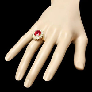 6.80 Carats Natural Red Ruby and Diamond 14K Solid Yellow Gold Ring