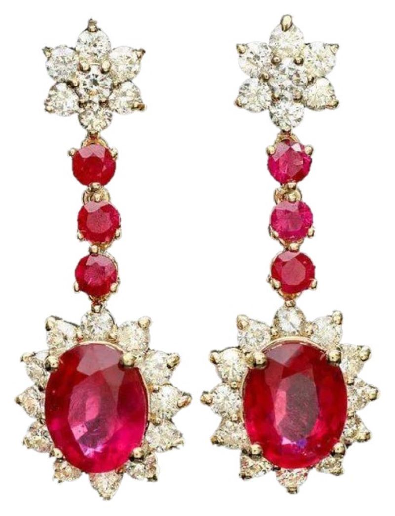 10.30Ct Natural Ruby and Diamond 14K Solid Yellow Gold Earrings