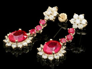 10.30Ct Natural Ruby and Diamond 14K Solid Yellow Gold Earrings
