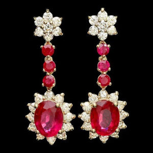 10.30Ct Natural Ruby and Diamond 14K Solid Yellow Gold Earrings