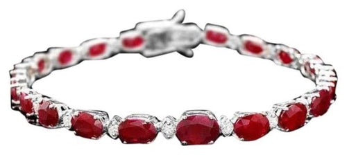 14.50Ct Natural Ruby and  Diamond 14K Solid White Gold Bracelet