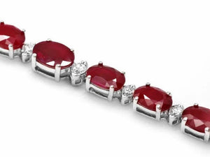 14.50Ct Natural Ruby and  Diamond 14K Solid White Gold Bracelet