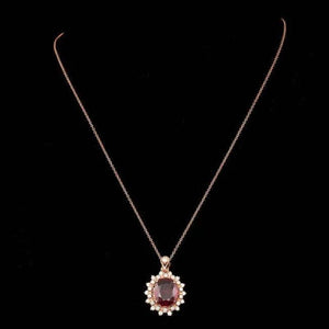 7.20Ct Natural Red Ruby and Diamond 14K Solid Rose Gold Pendant
