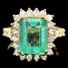 Load image into Gallery viewer, 5.80ct Natural Emerald &amp; Diamond 18k Solid Yellow Gold Ring