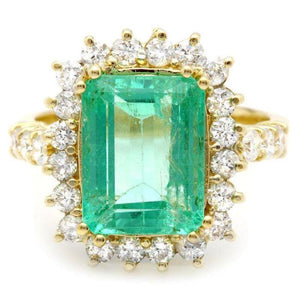 5.80ct Natural Emerald & Diamond 18k Solid Yellow Gold Ring